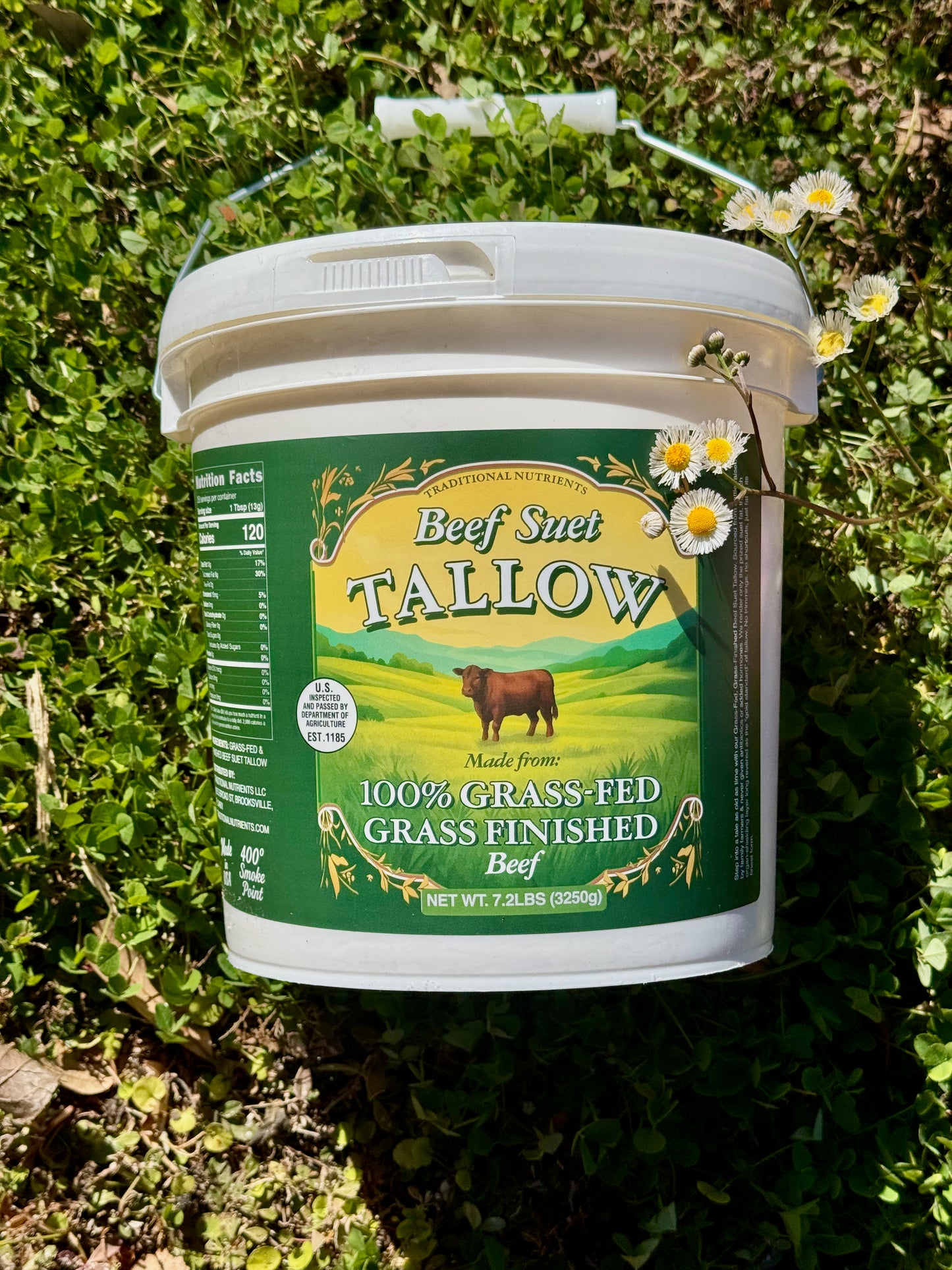 Bulk Grass Fed Beef Tallow 7.2lbs, Food Grade and Cosmetic Grade (1 gallon) 100% Grass-Fed & Grass-Finished Beef Suet Tallow, USDA Inspected