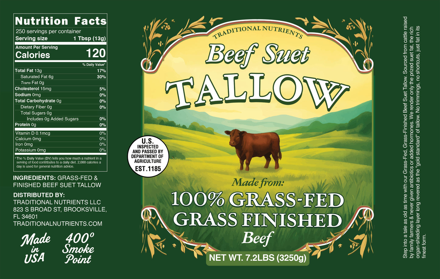 Bulk Grass Fed Beef Tallow 7.2lbs, Food Grade and Cosmetic Grade (1 gallon) 100% Grass-Fed & Grass-Finished Beef Suet Tallow, USDA Inspected