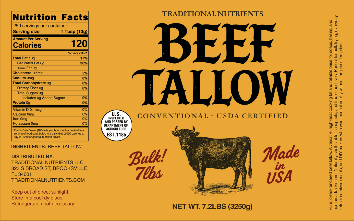 7LB Tub of Beef Tallow - BULK