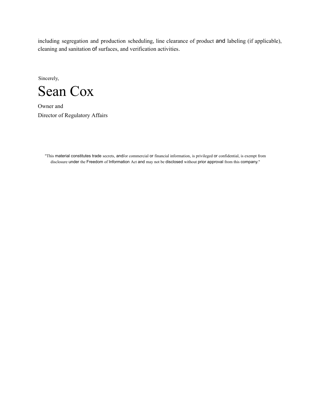 Ingredient & allergen statement, page 2