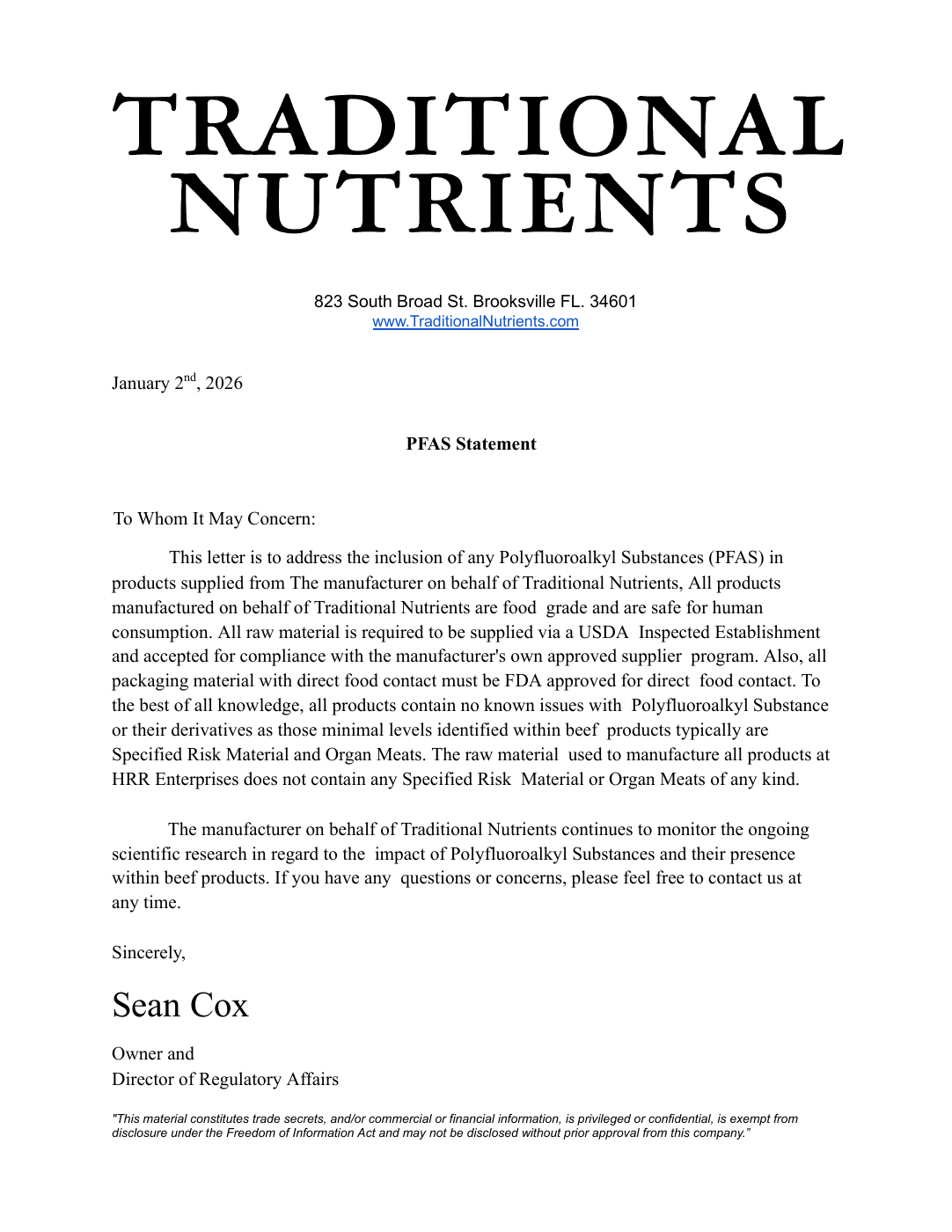 PFAS statement, page 1