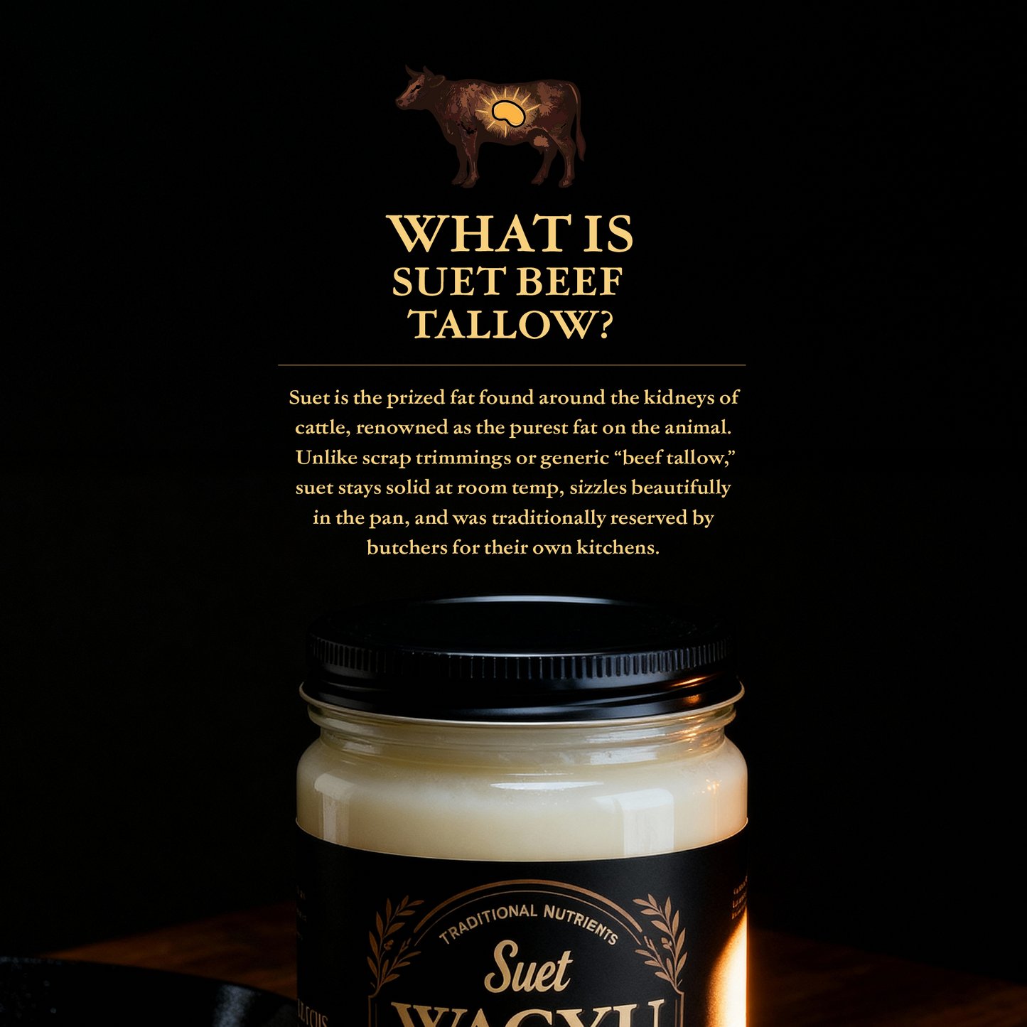 Wagyu Beef Tallow | Triple Rendered Cooking Fat for Frying & Cast Iron | 1.75lb Glass Jar