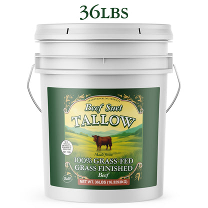 36lb Grass Fed Beef Tallow, Grass Finished, Pure Beef Suet Tallow Fat (5 gallon)