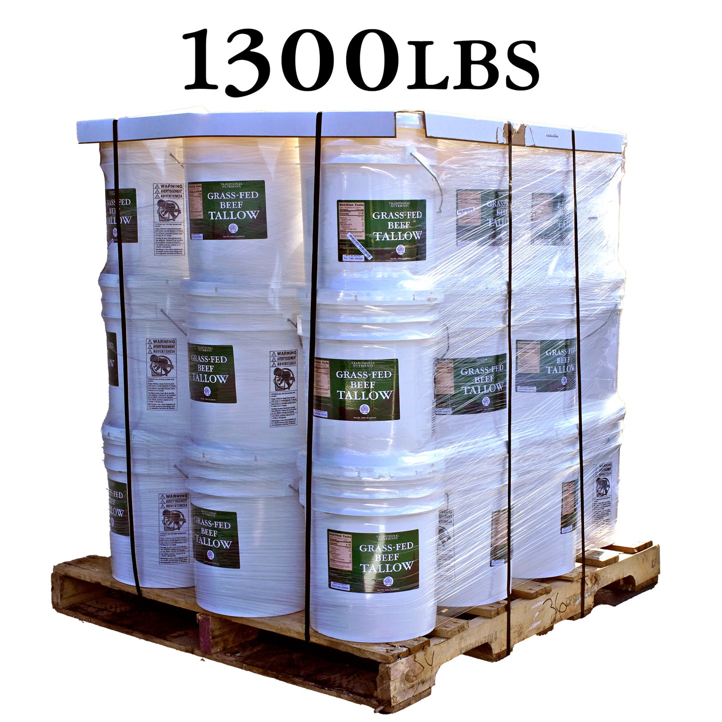 1300 lb Bulk Grass-Fed Beef Tallow (36 × 5-Gallon Pails) — Shipping Included