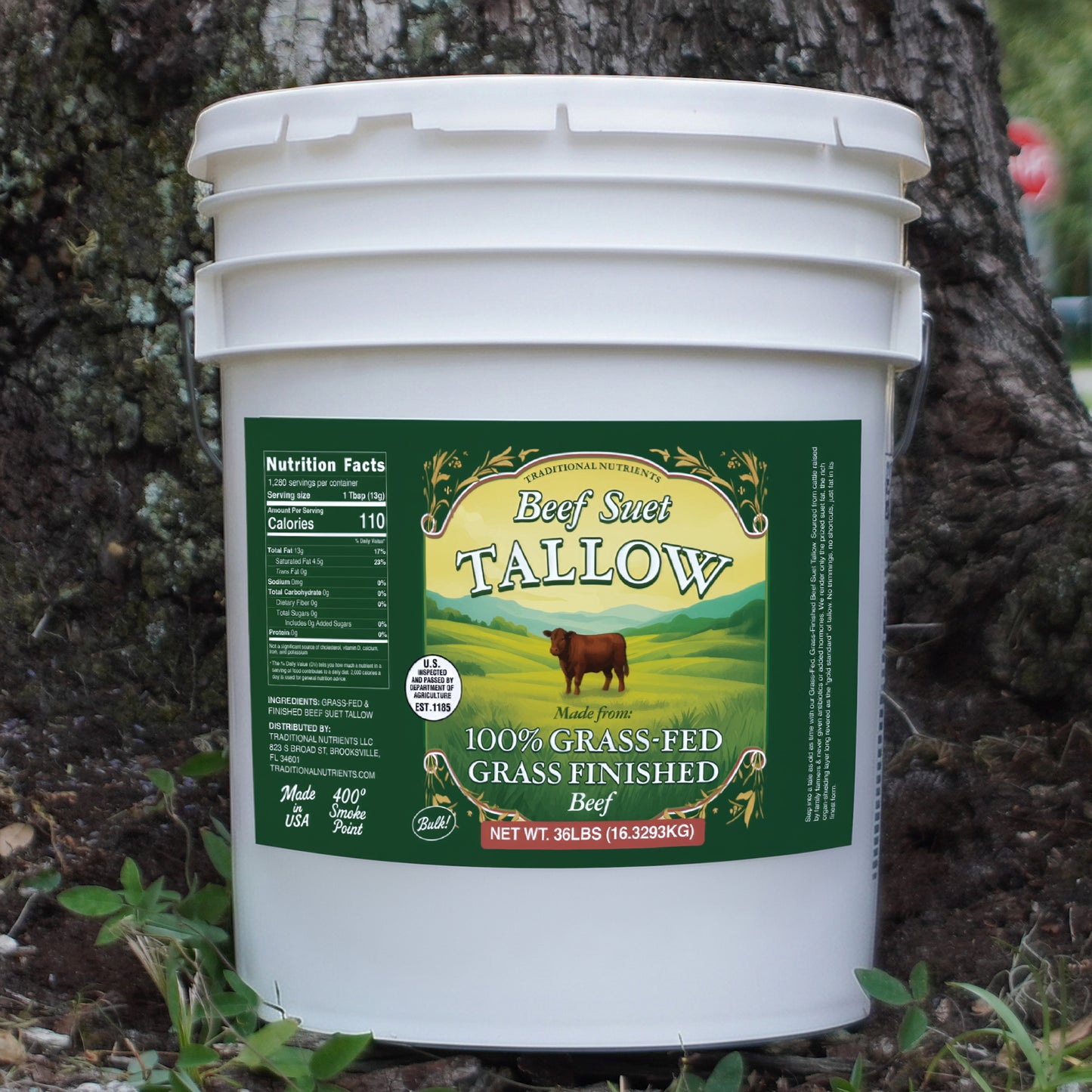 Bulk Grass-fed Beef Tallow (36lbs - 5 Gallon bucket)