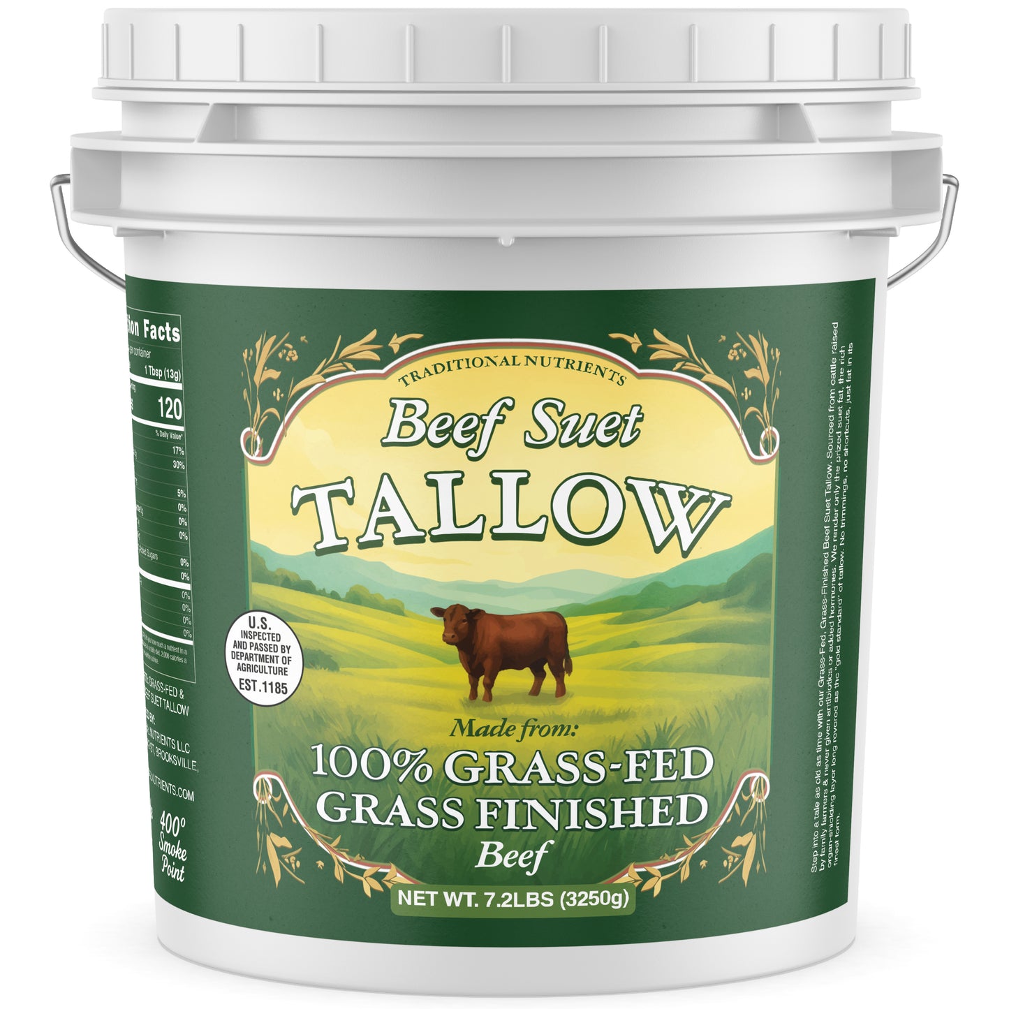 Bulk Grass Fed Beef Tallow 7.2lbs, Food Grade and Cosmetic Grade (1 gallon) 100% Grass-Fed & Grass-Finished Beef Suet Tallow, USDA Inspected