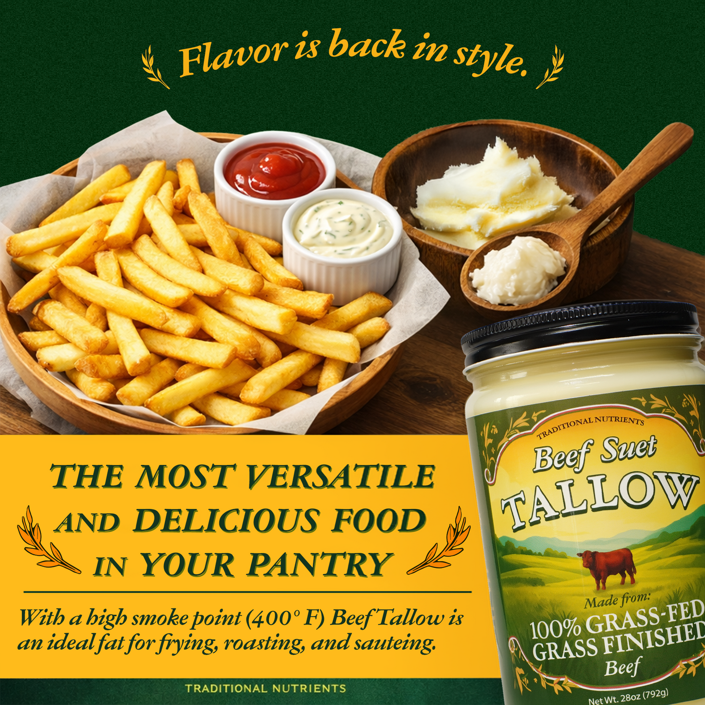 Grass Fed Beef Tallow, Grass Finished, Pure Beef Suet Tallow Fat 1.75lbs