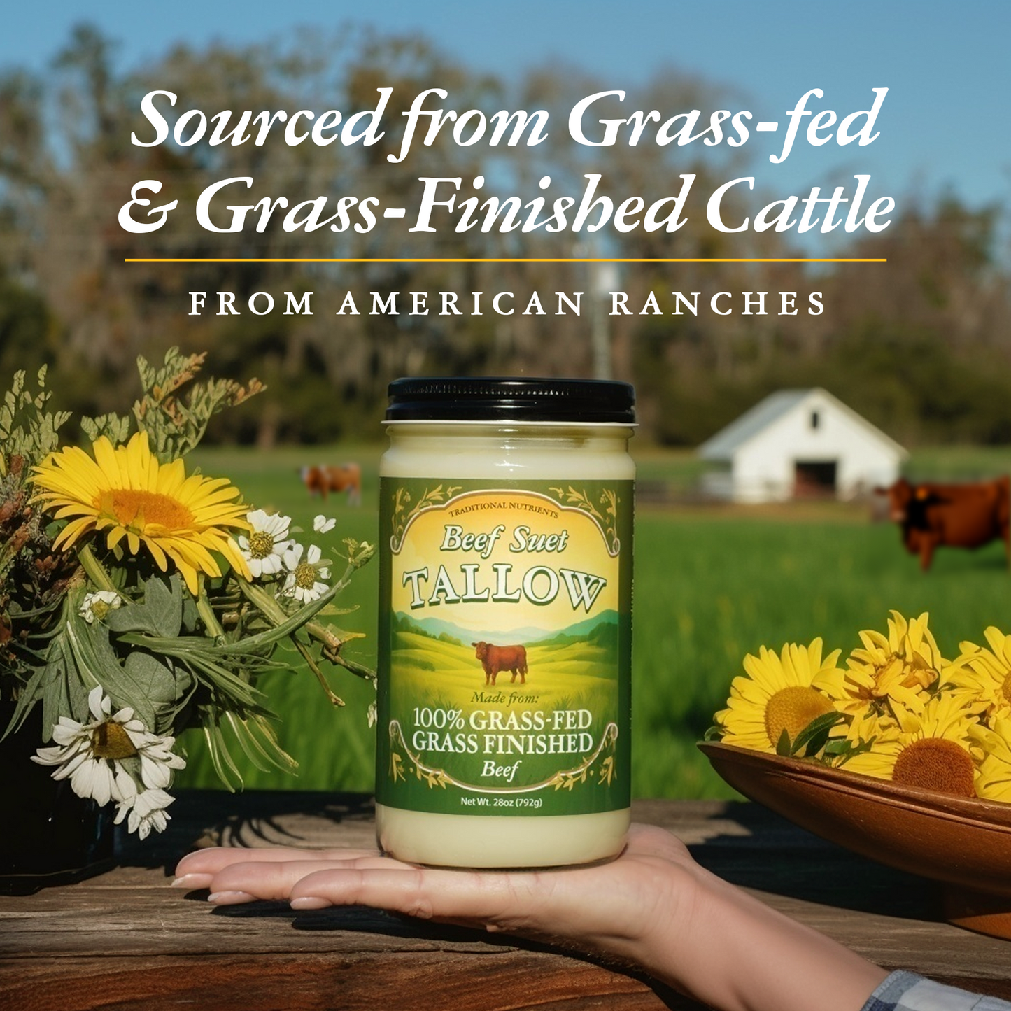 Grass Fed Beef Tallow, Grass Finished, Pure Beef Suet Tallow Fat 1.75lbs