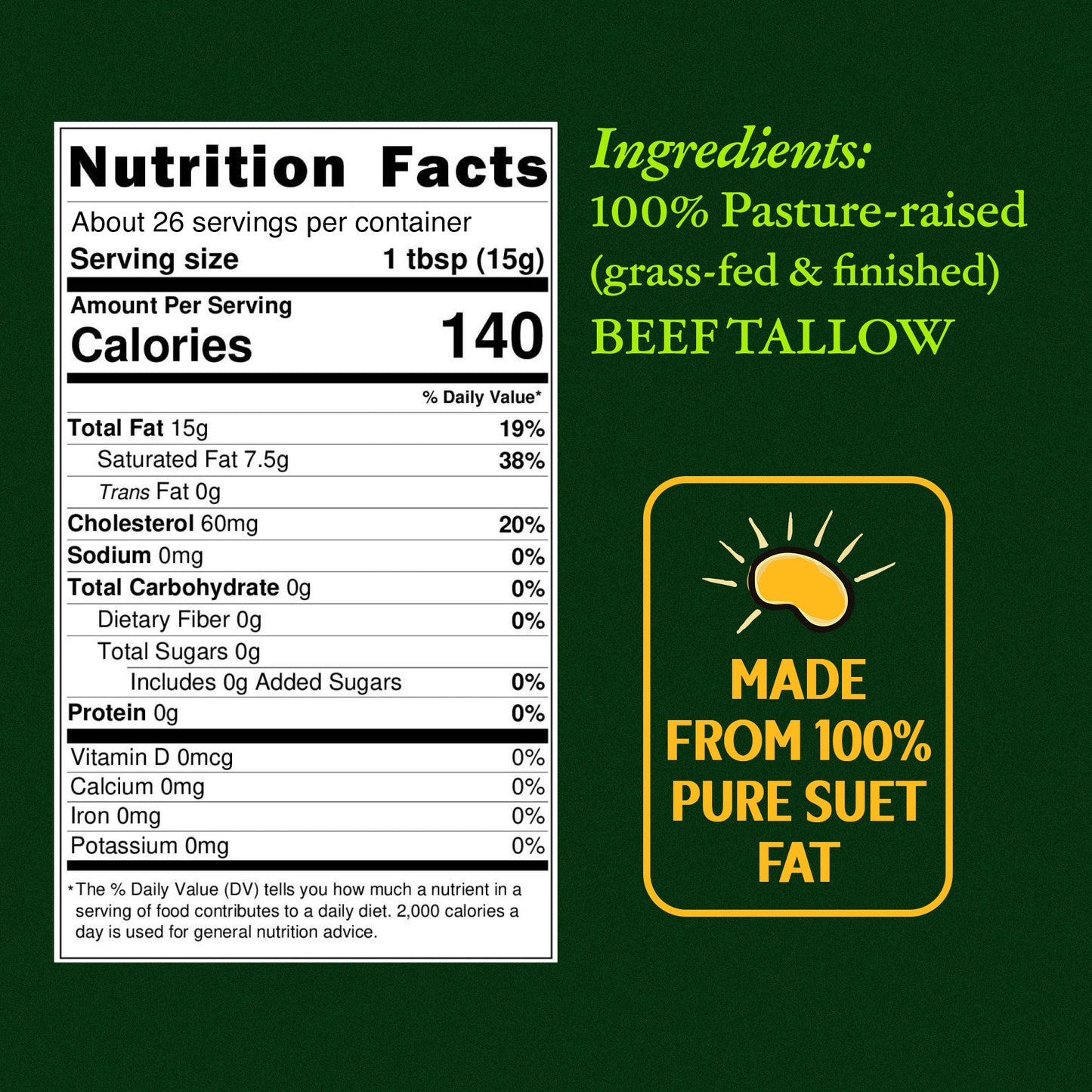 Pasture Raised Beef Tallow Made from 100% Suet