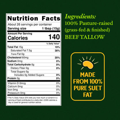 Pasture Raised Beef Tallow Made from 100% Suet