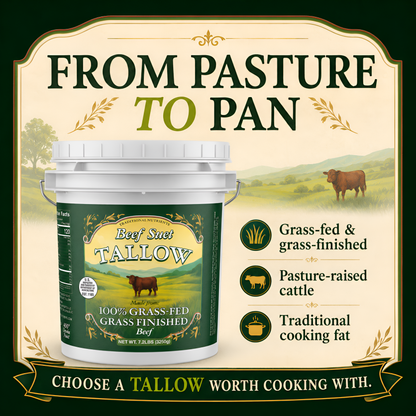 36lb Grass Fed Beef Tallow, Grass Finished, Pure Beef Suet Tallow Fat (5 gallon)
