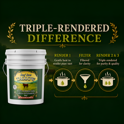 36lb Grass Fed Beef Tallow, Grass Finished, Pure Beef Suet Tallow Fat (5 gallon)