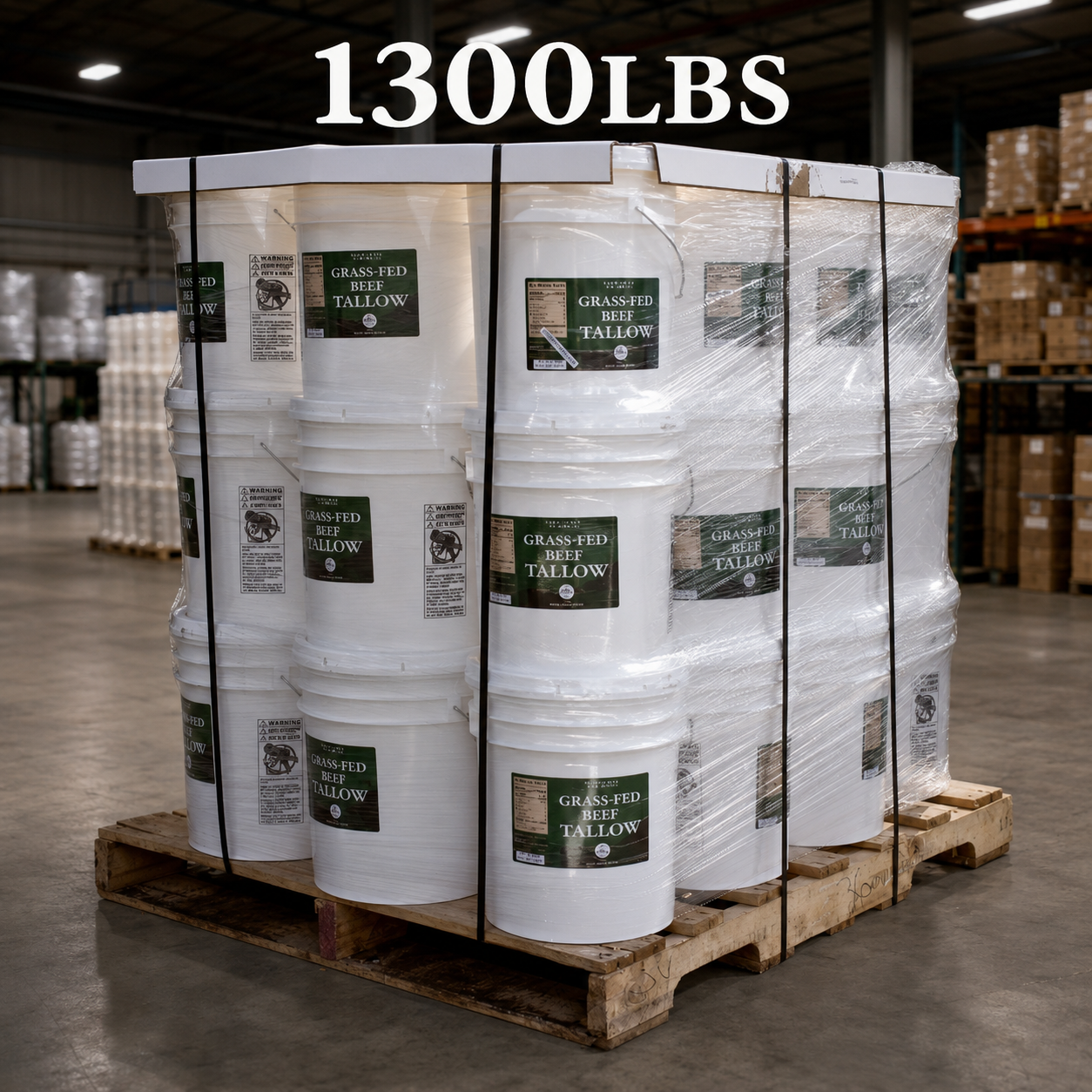 1300 lb Bulk Grass-Fed Beef Tallow (36 × 5-Gallon Pails) — Shipping Included