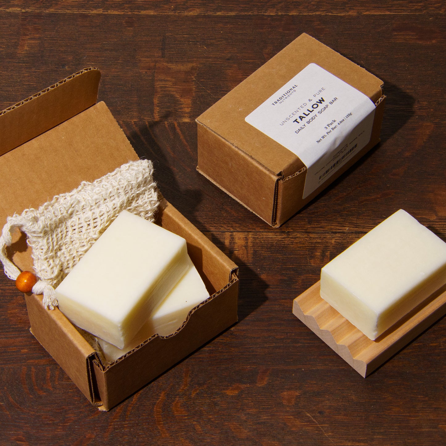 Unscented Beef Tallow Soap Bar, Grass Fed and Finished Tallow and Lye, 4.6oz Bar, Natural, Pure Suet Tallow (Pack of 3)