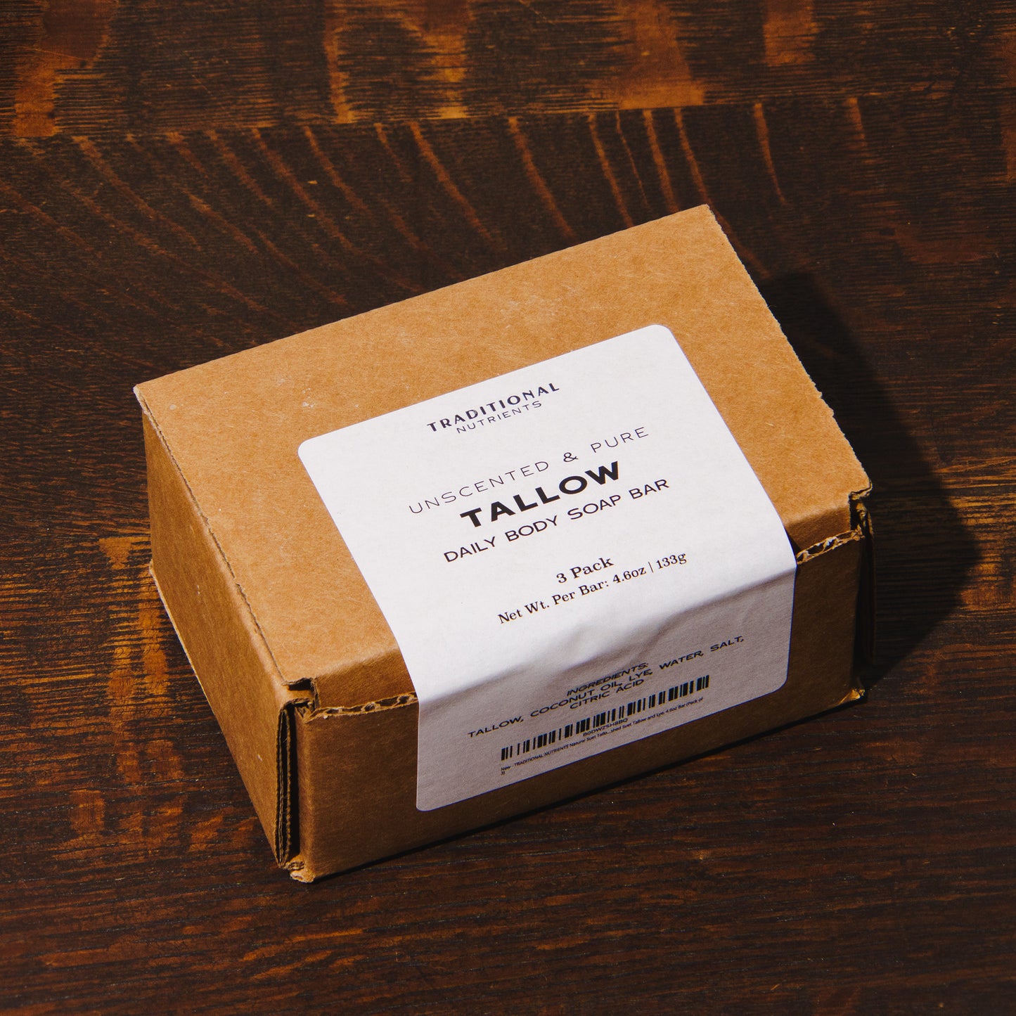 Unscented Beef Tallow Soap Bar, Grass Fed and Finished Tallow and Lye, 4.6oz Bar, Natural, Pure Suet Tallow (Pack of 3)
