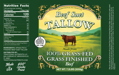 Bulk Grass Fed Beef Tallow 7.2lbs, Food Grade and Cosmetic Grade (1 gallon) 100% Grass-Fed & Grass-Finished Beef Suet Tallow, USDA Inspected
