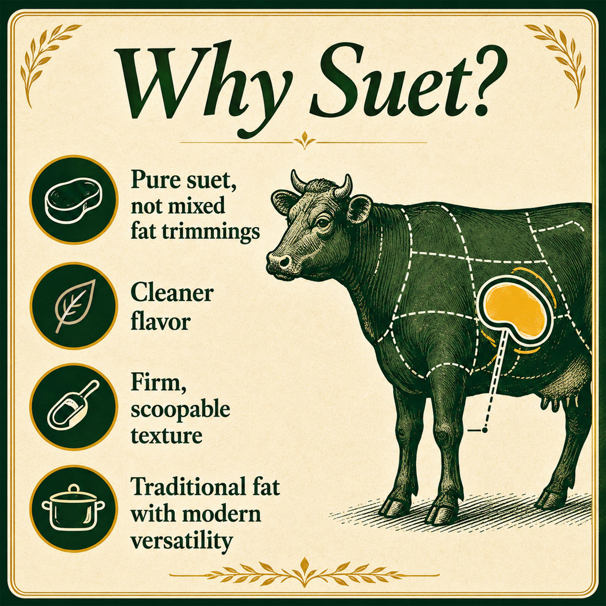 36lb Grass Fed Beef Tallow, Grass Finished, Pure Beef Suet Tallow Fat (5 gallon)