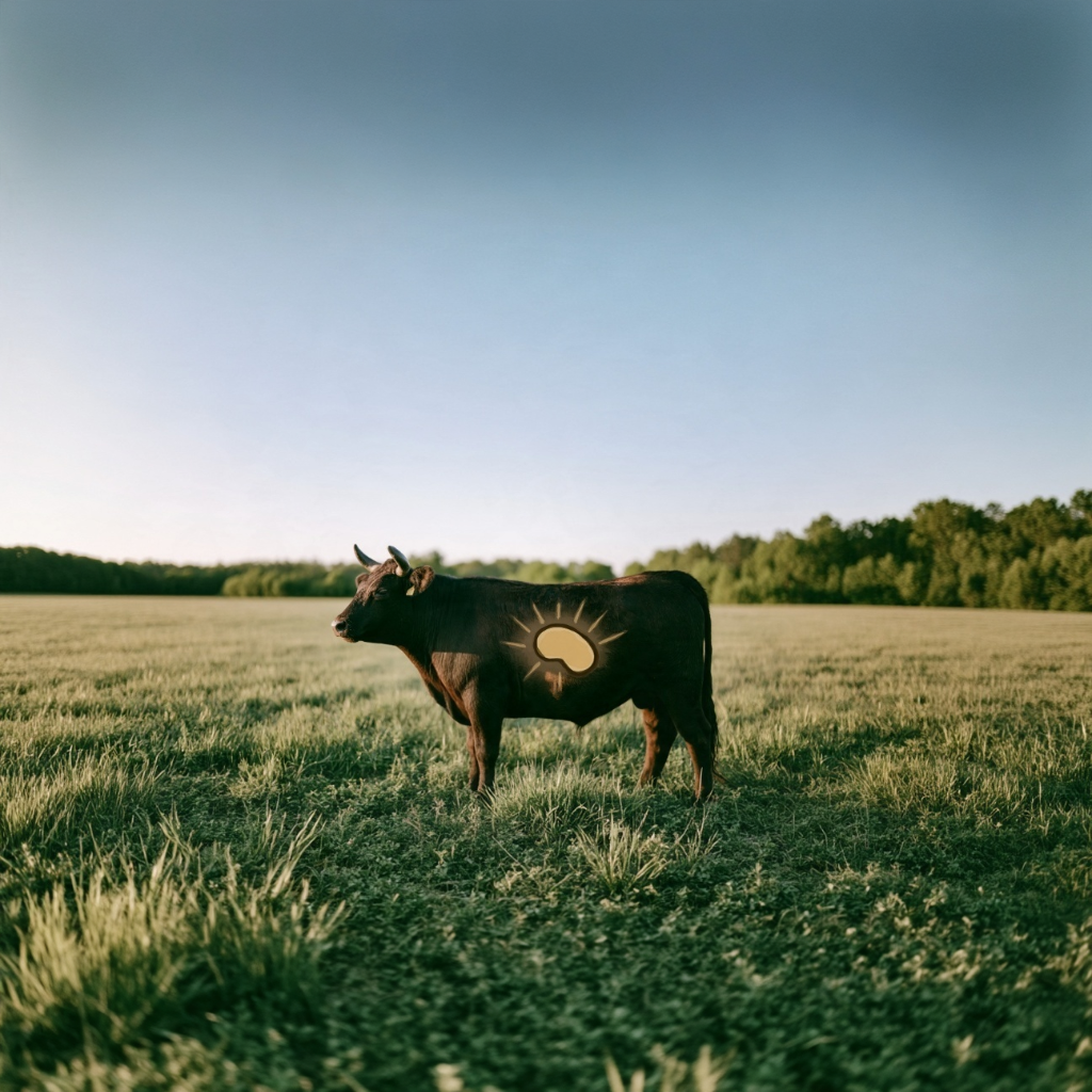 Cattle in a pasture with an illustrated marker showing the suet area
